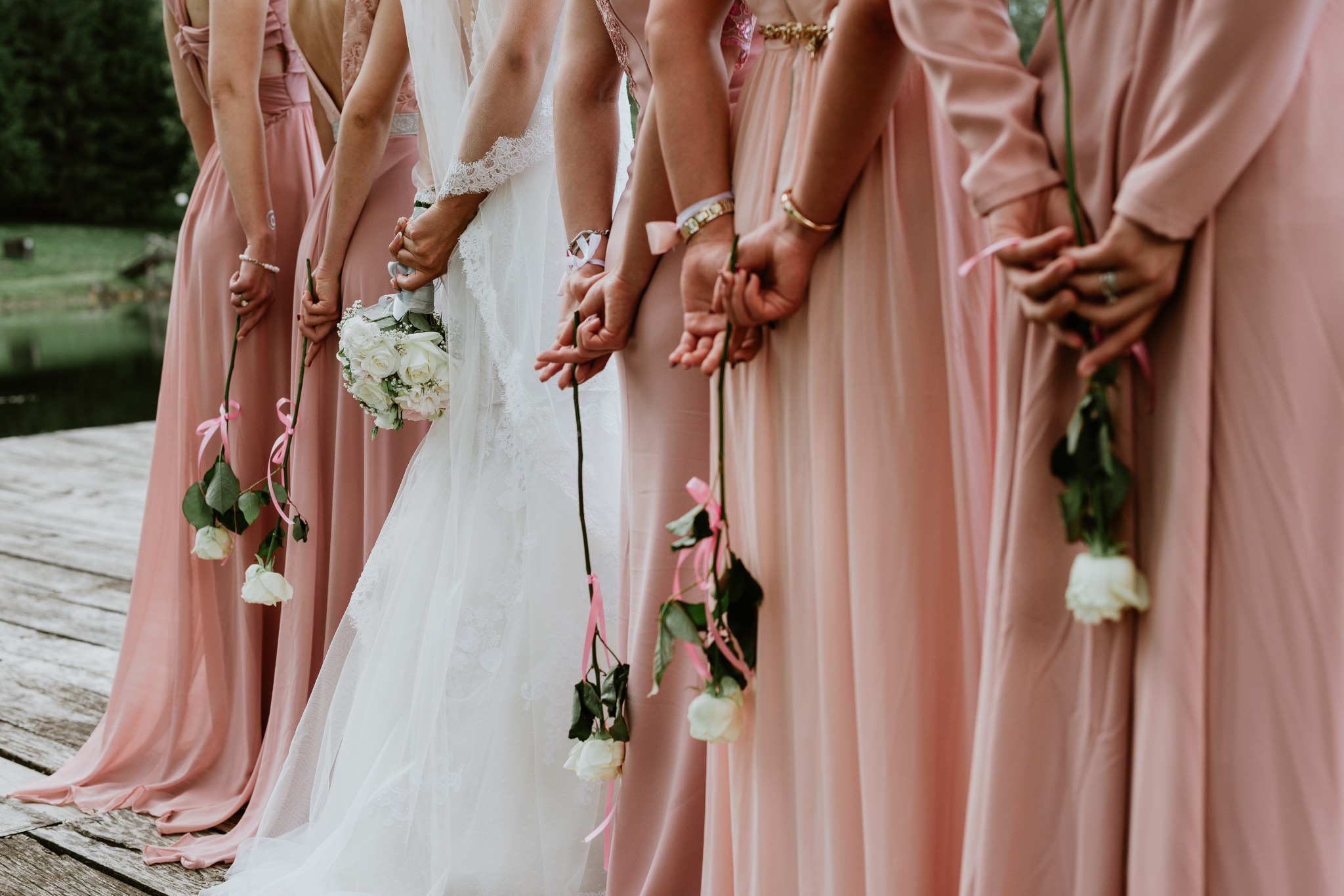Bride celebrating with her wedding party