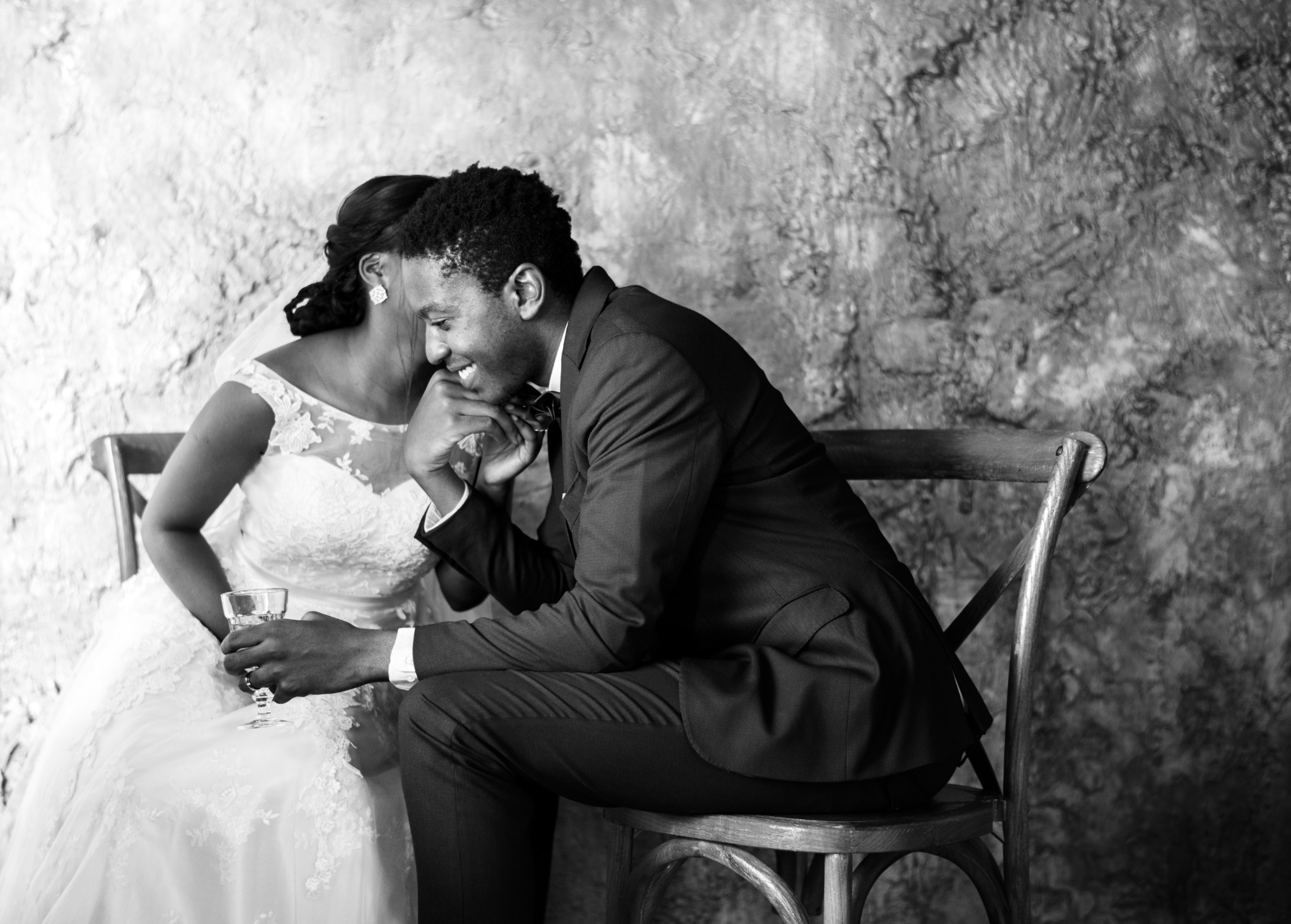 Smiling newlyweds sharing a quiet celebration